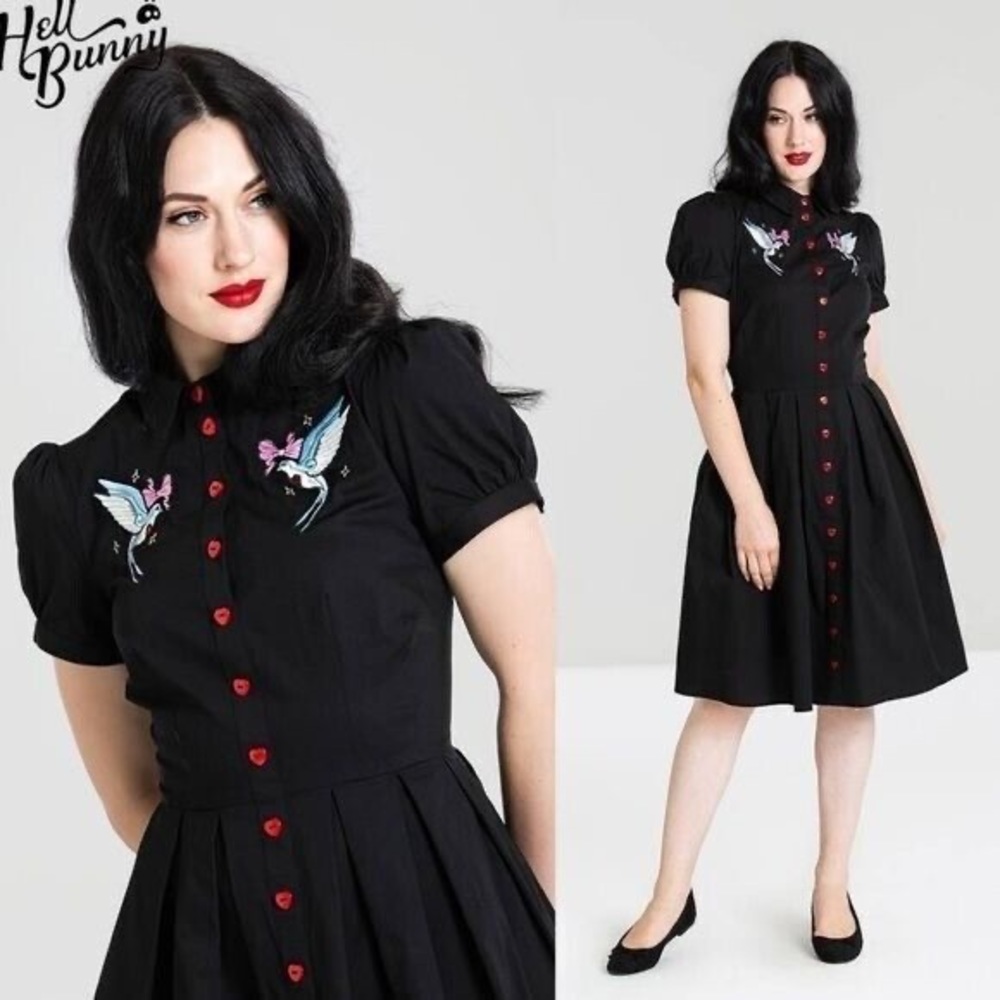 Hell Bunny NWT Jojo black blue bird dress Size S